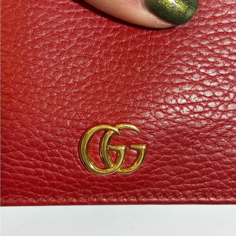 Gucci Red Leather Wallet with Gold Logo